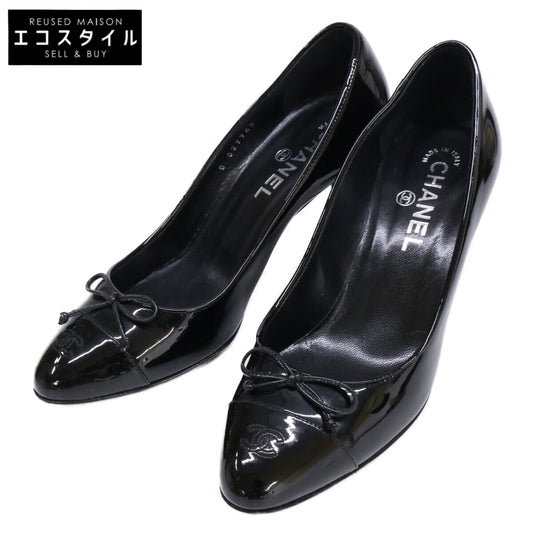 CHANEL シャネル 【美品】G27742 ココマーク リボン エナメル ヒール シューズ 37 1/2