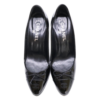 CHANEL シャネル 【美品】G27742 ココマーク リボン エナメル ヒール シューズ 37 1/2