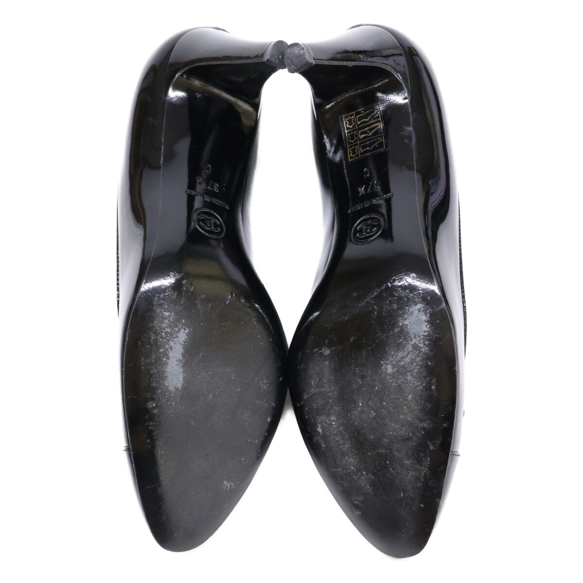 CHANEL シャネル 【美品】G27742 ココマーク リボン エナメル ヒール シューズ 37 1/2