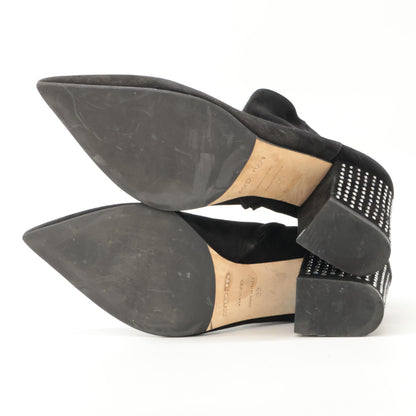 Sergio Rossi セルジオロッシ A85401 スエード ポインテッドトゥ ビジューチャンキーヒール シューズ 38