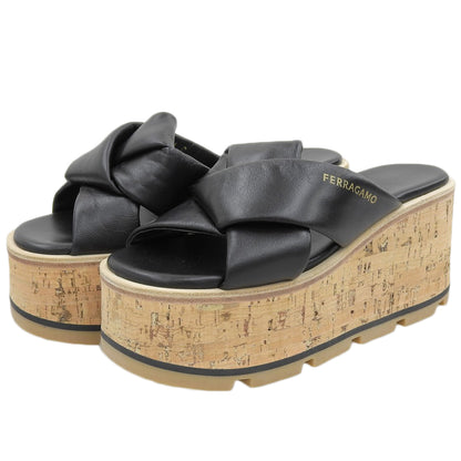 Salvatore Ferragamo サルヴァトーレフェラガモ 新品同様 ENGRACIA コルク ウェッジソール サンダル シューズ レディース 黒 4C 24SS シューズ 4C