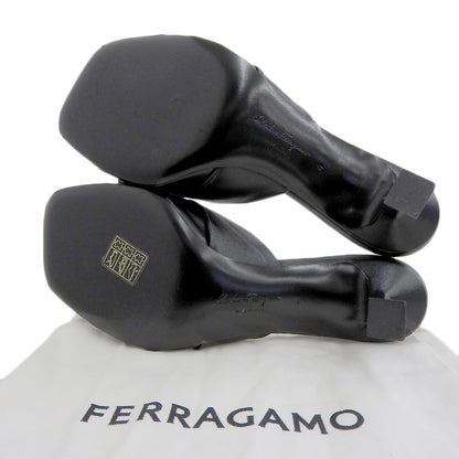 Salvatore Ferragamo サルヴァトーレフェラガモ 美品 レザー ヴァラ ボウ ヒール スライドサンダル シューズ レディース 黒 ブラック 4 シューズ 40