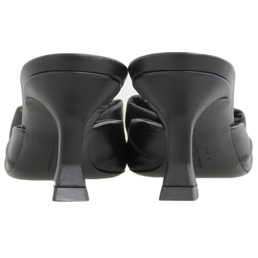 Salvatore Ferragamo サルヴァトーレフェラガモ 美品 レザー ヴァラ ボウ ヒール スライドサンダル シューズ レディース 黒 ブラック 4 シューズ 40