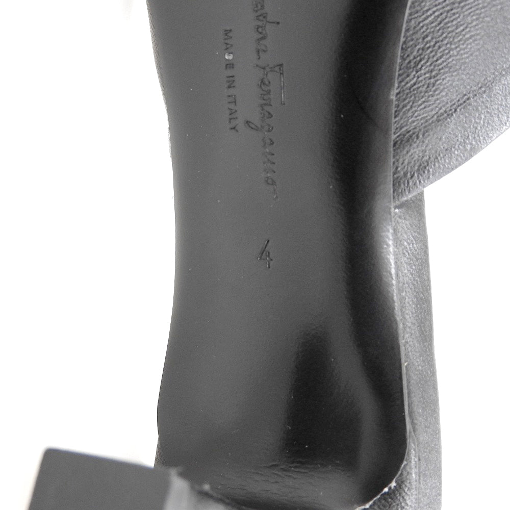 Salvatore Ferragamo サルヴァトーレフェラガモ 美品 レザー ヴァラ ボウ ヒール スライドサンダル シューズ レディース 黒 ブラック 4 シューズ 40