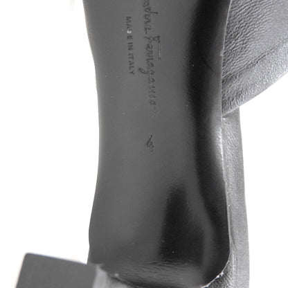 Salvatore Ferragamo サルヴァトーレフェラガモ 美品 レザー ヴァラ ボウ ヒール スライドサンダル シューズ レディース 黒 ブラック 4 シューズ 40