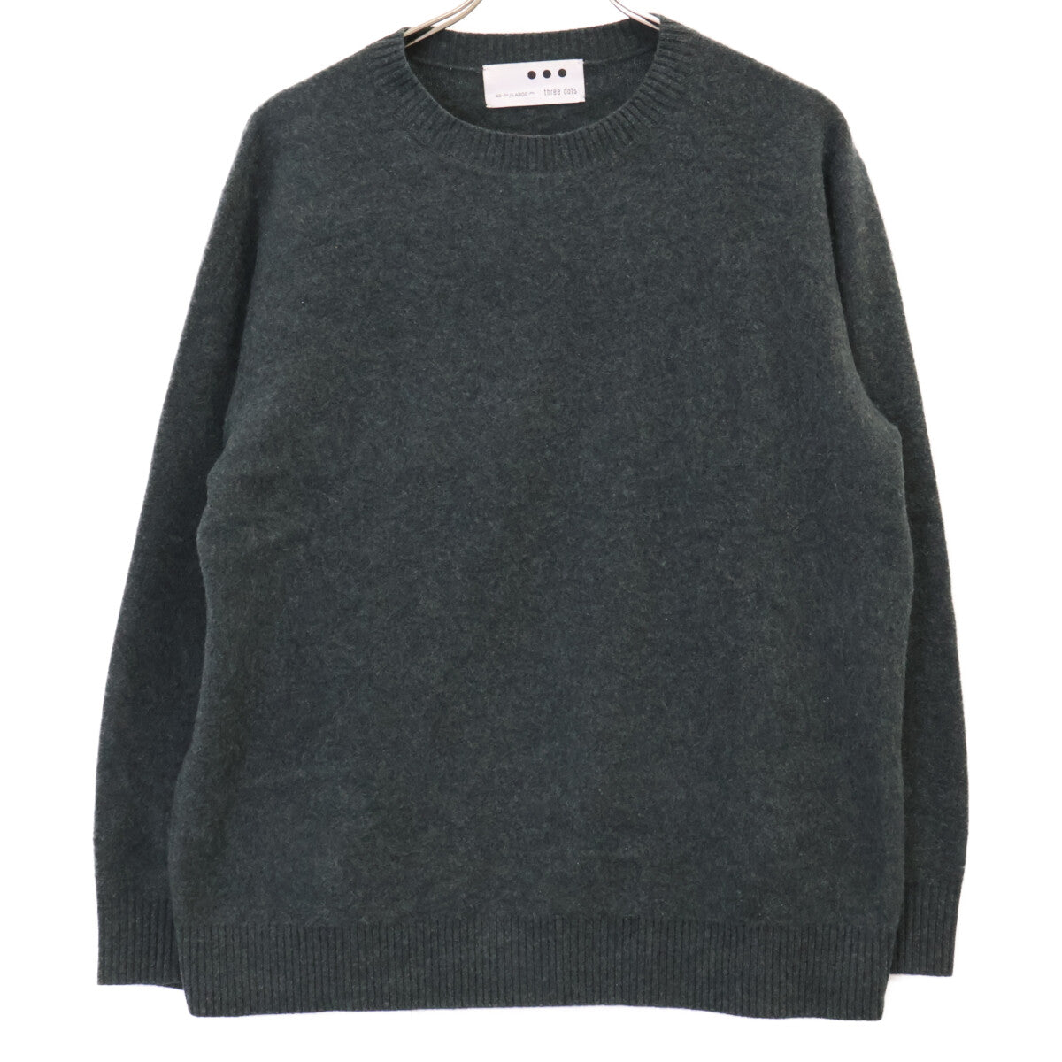 Three dots スリードッツ ｸﾞﾘｰﾝ RC201M ﾘｻｲｸﾙ ｶｼﾐﾔ ｸﾙｰﾈｯｸ ﾆｯﾄ トップス L