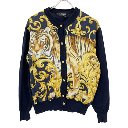 Salvatore Ferragamo サルヴァトーレフェラガモ ﾈｲﾋﾞｰ ﾀｲｶﾞｰ 金ﾎﾞﾀﾝ ｶｰﾃﾞｨｶﾞﾝ トップス S