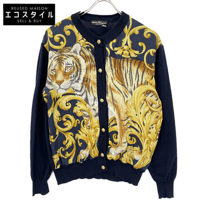 Salvatore Ferragamo サルヴァトーレフェラガモ ﾈｲﾋﾞｰ ﾀｲｶﾞｰ 金ﾎﾞﾀﾝ ｶｰﾃﾞｨｶﾞﾝ トップス S